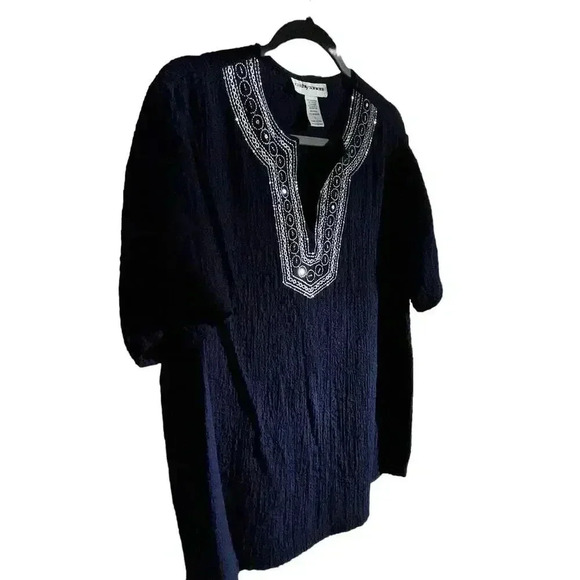 Cathy Daniel’s Women’s Elegant Navy Short Sleeve Embroidered Sequin Collar Large - Picture 3 of 6